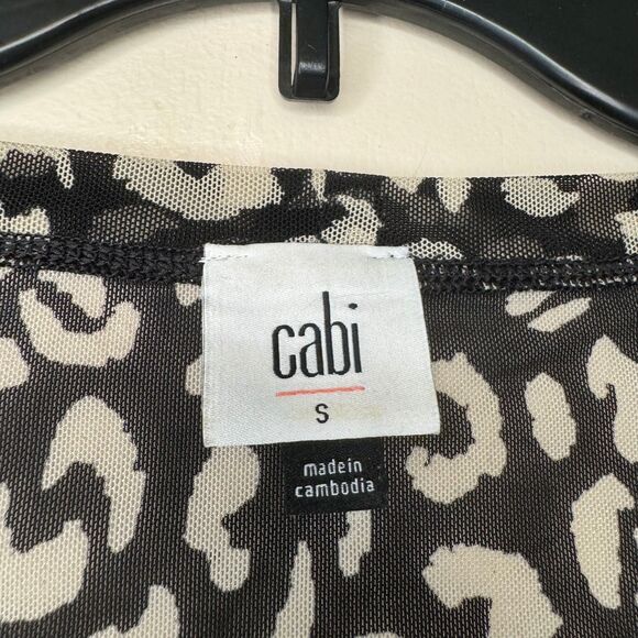 CABI woman's size small S Sweetheart animal print mesh ruched long sleeve top - Picture 10 of 11